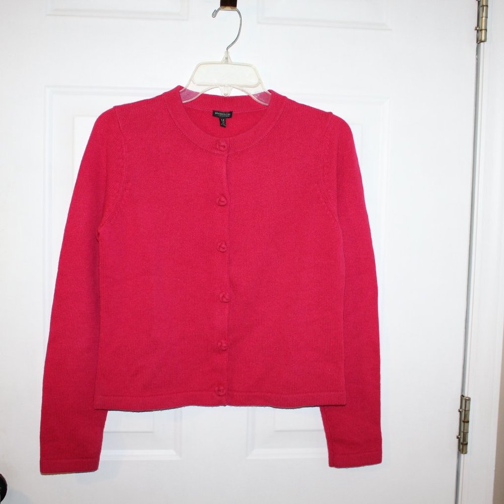 Madison hot pink cashmere cardigan knotted buttons M